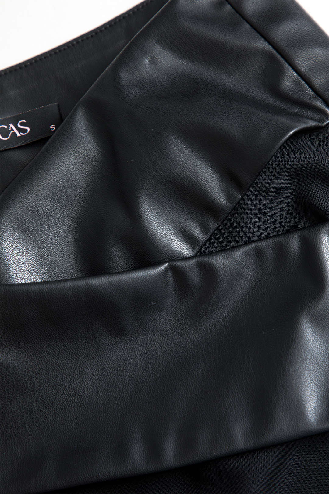 Solid Faux Leather Patchwork High Waist Crossed Pocket Trousers Dreamardi