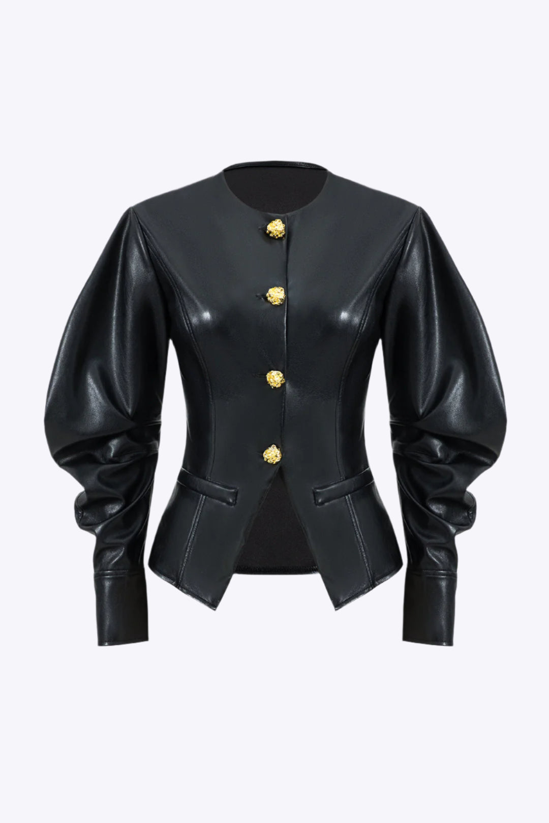 Faux Leather Metallic Button Jacket Dreamardi
