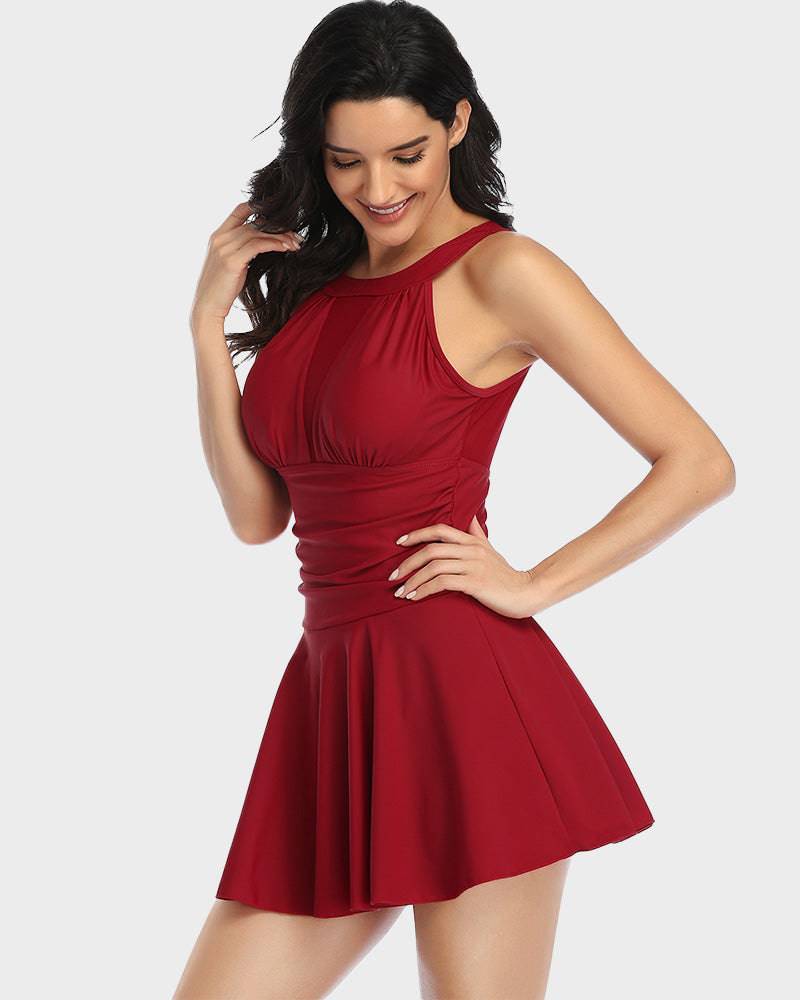 Jessalyn - Elegant Mesh V-Neck Women's Swim Dress