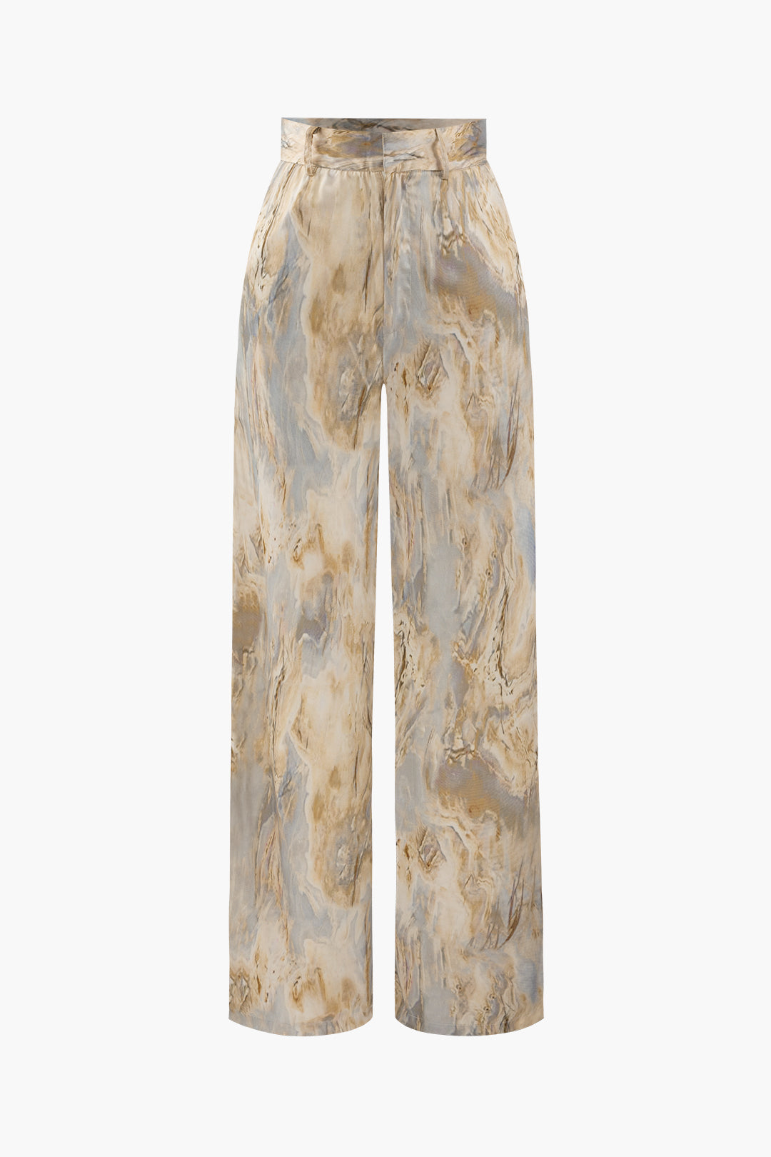 Marble Print High Waisted Full-length Straight Leg Pants Dreamardi