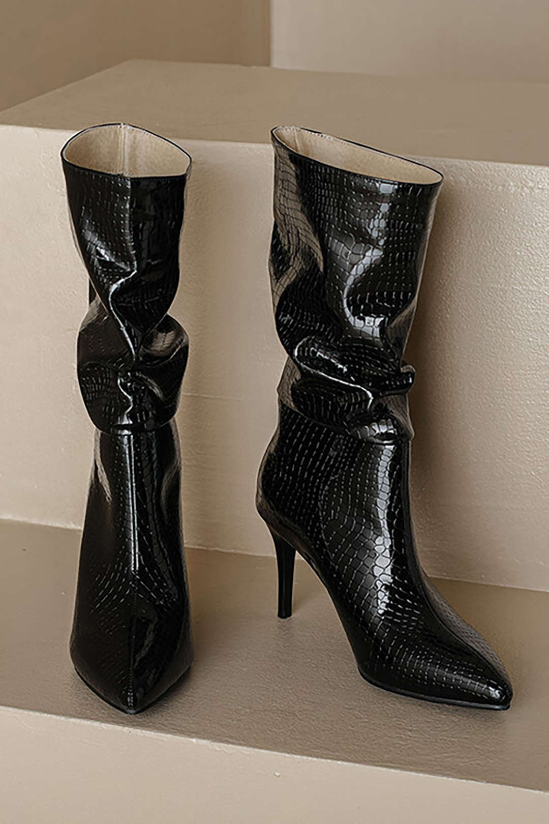 Faux Leather High Heel Pointed Ankle Boots Dreamardi