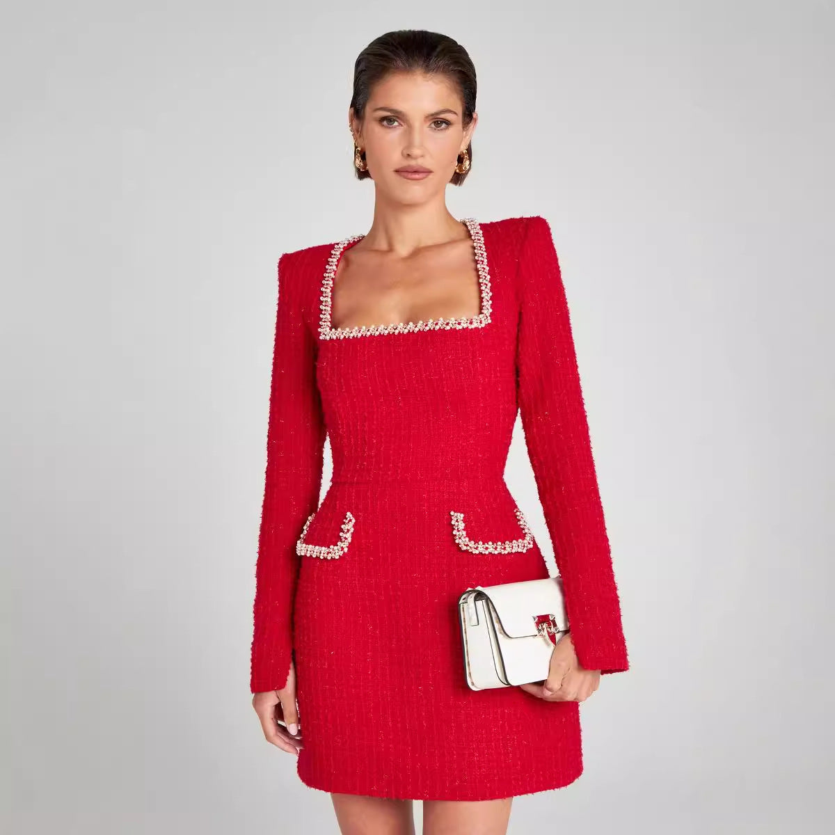 U-neck Long Sleeved Beaded Dress Dreamardi
