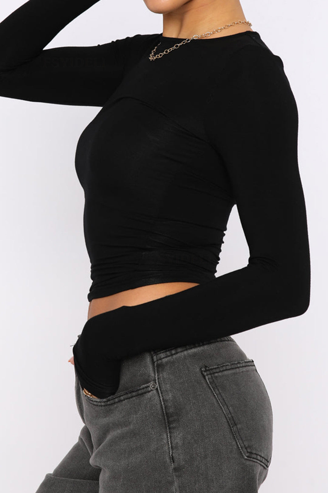 Basic Solid Round Neck Long Sleeve Top Dreamardi