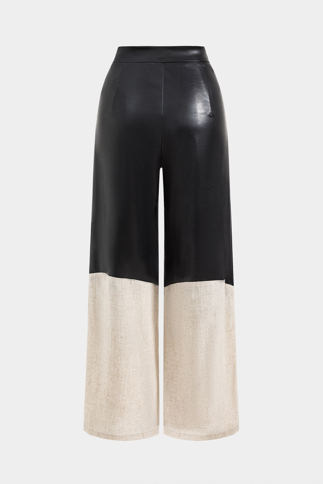 Faux Leather Linen High Waist Patchwork Trousers Dreamardi