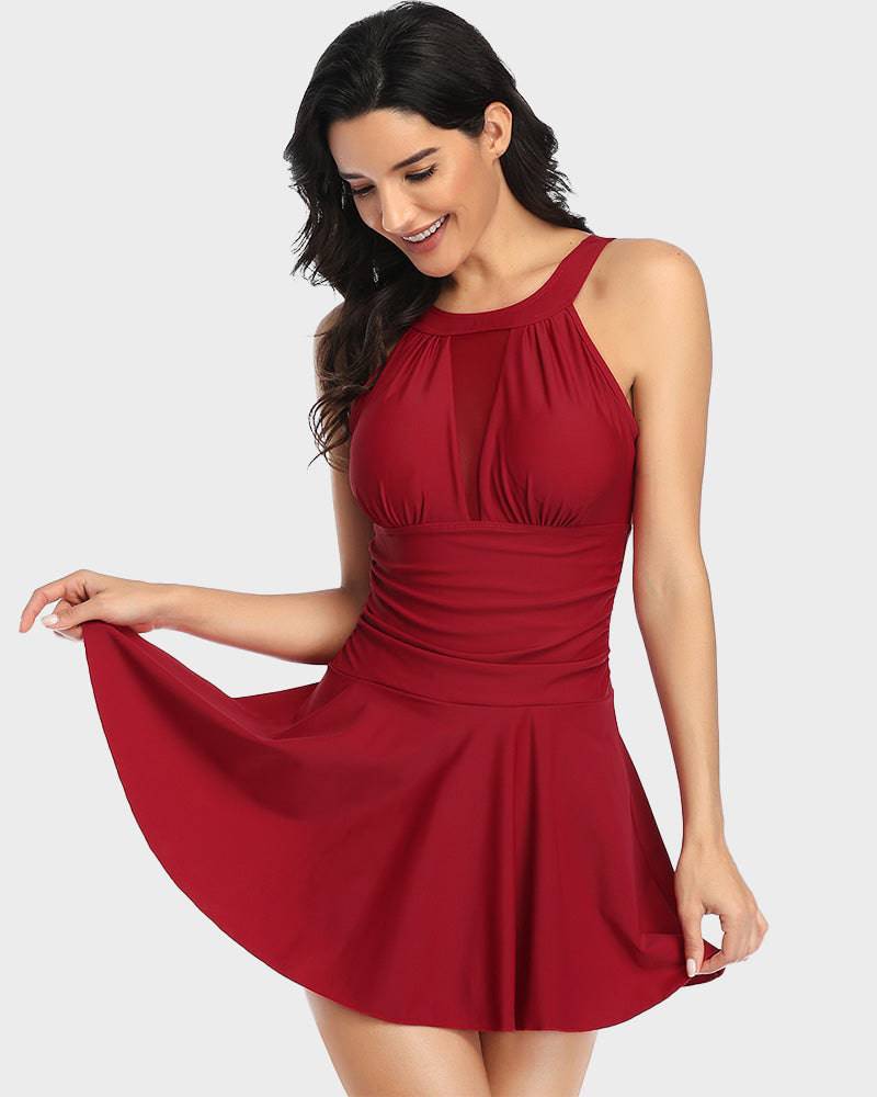 Jessalyn - Elegant Mesh V-Neck Women's Swim Dress