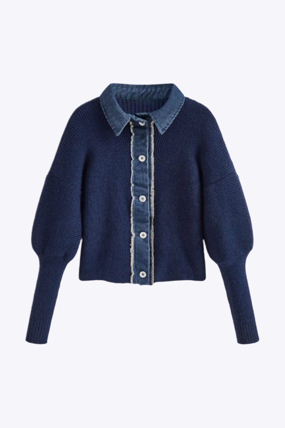 Denim Contrast Button-Up Sweater Cardigan Dreamardi