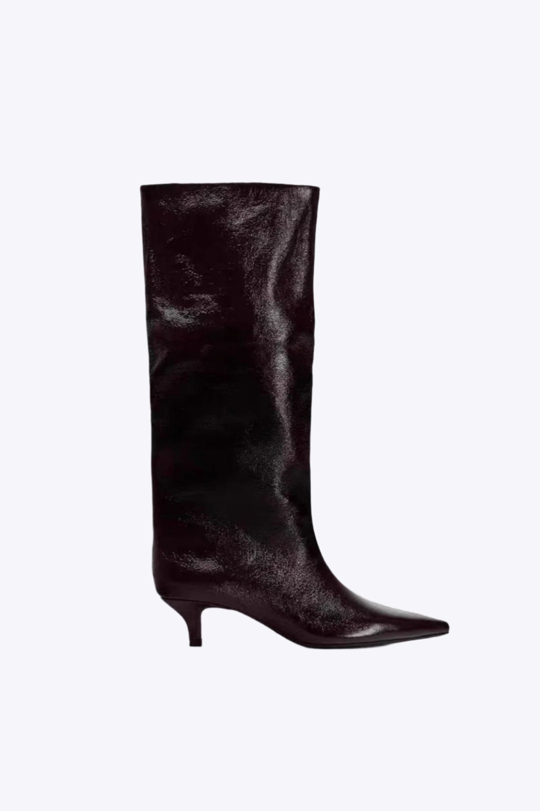 Faux Leather Textured Pointed Toe Knee High Boots Dreamardi