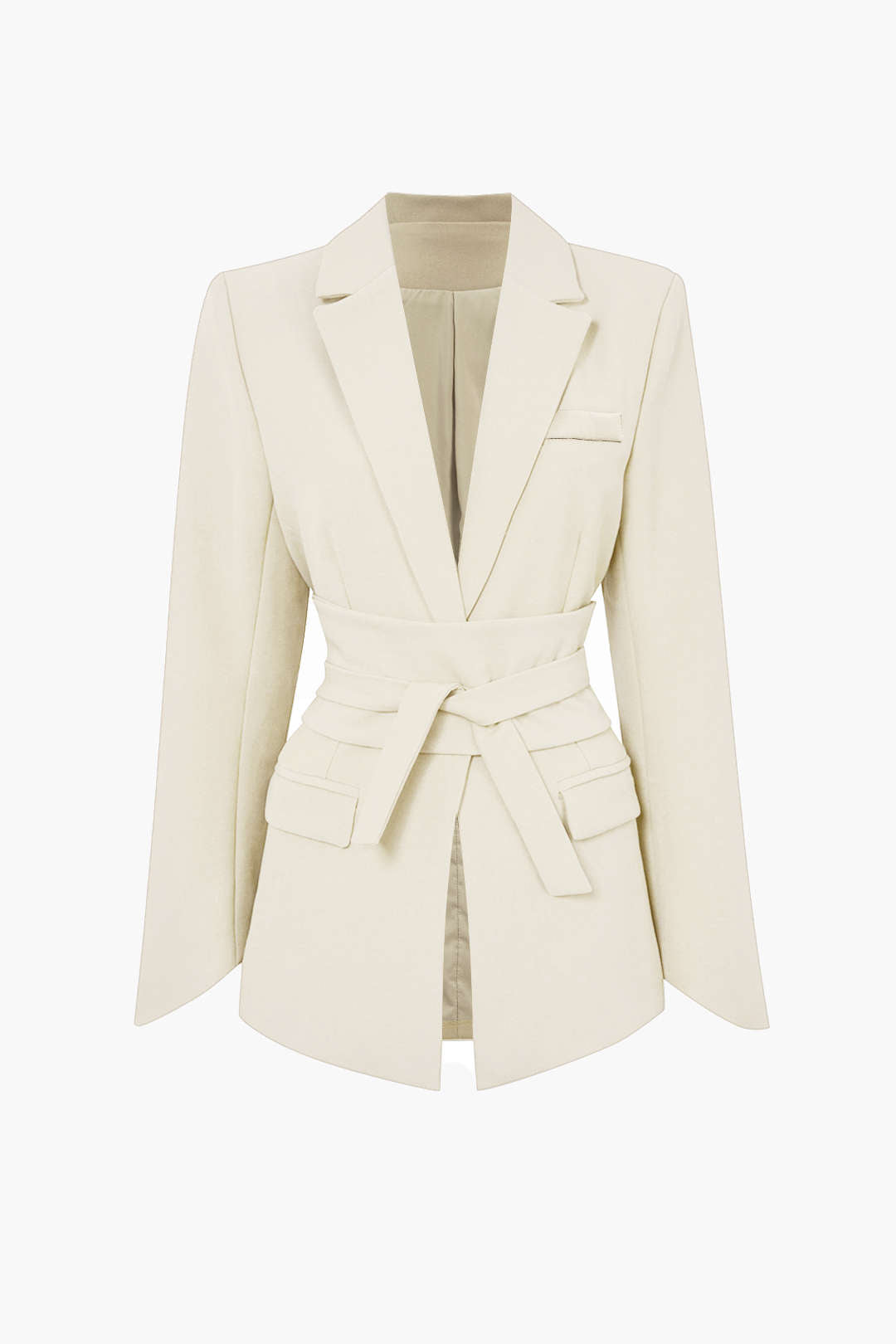 Basic Solid Notched Lapel Belted Blazer Dreamardi