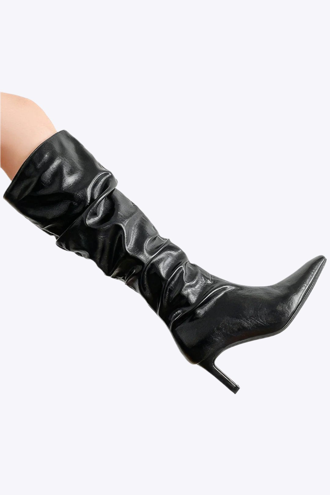 Pointed Faux Leather Mid Calf Boots Dreamardi