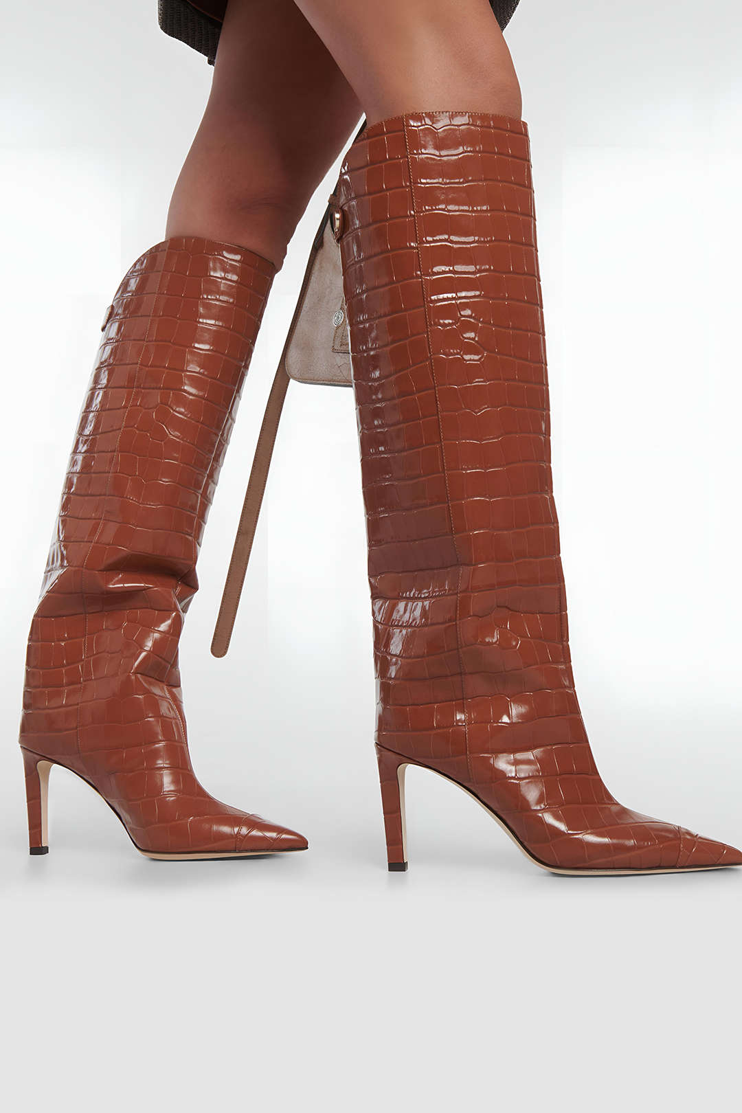 Crocodile Leather Pointed Toe Over The Knee Boots Dreamardi
