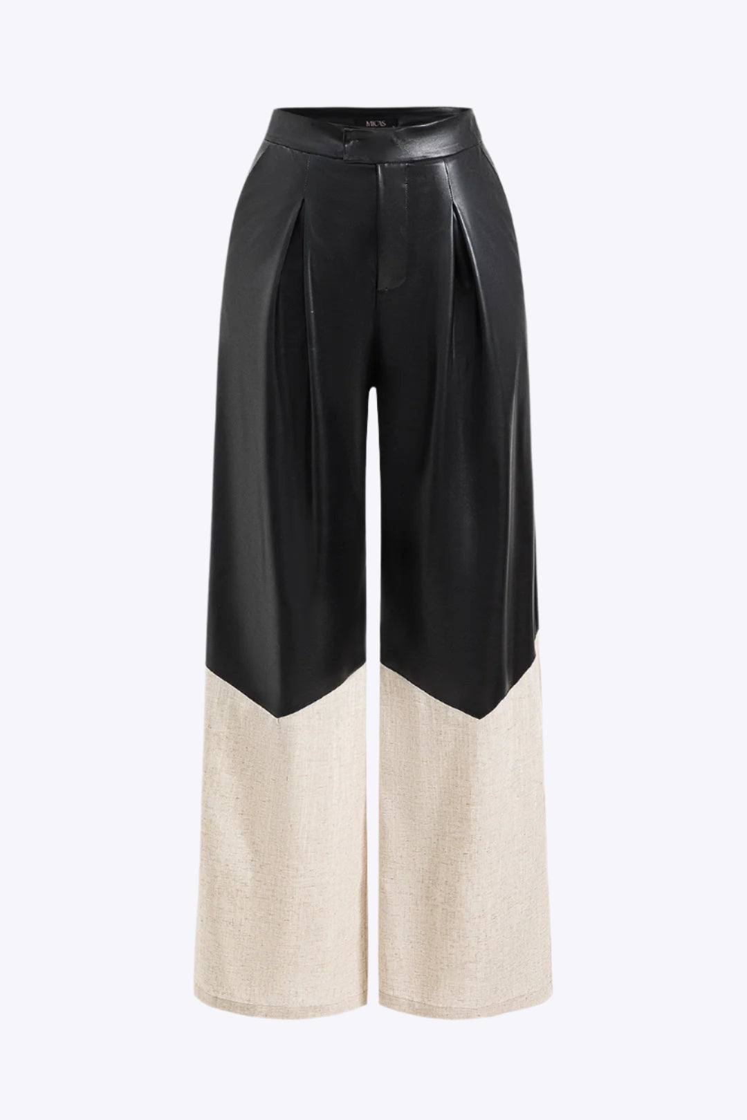 Faux Leather Linen High Waist Patchwork Trousers Dreamardi