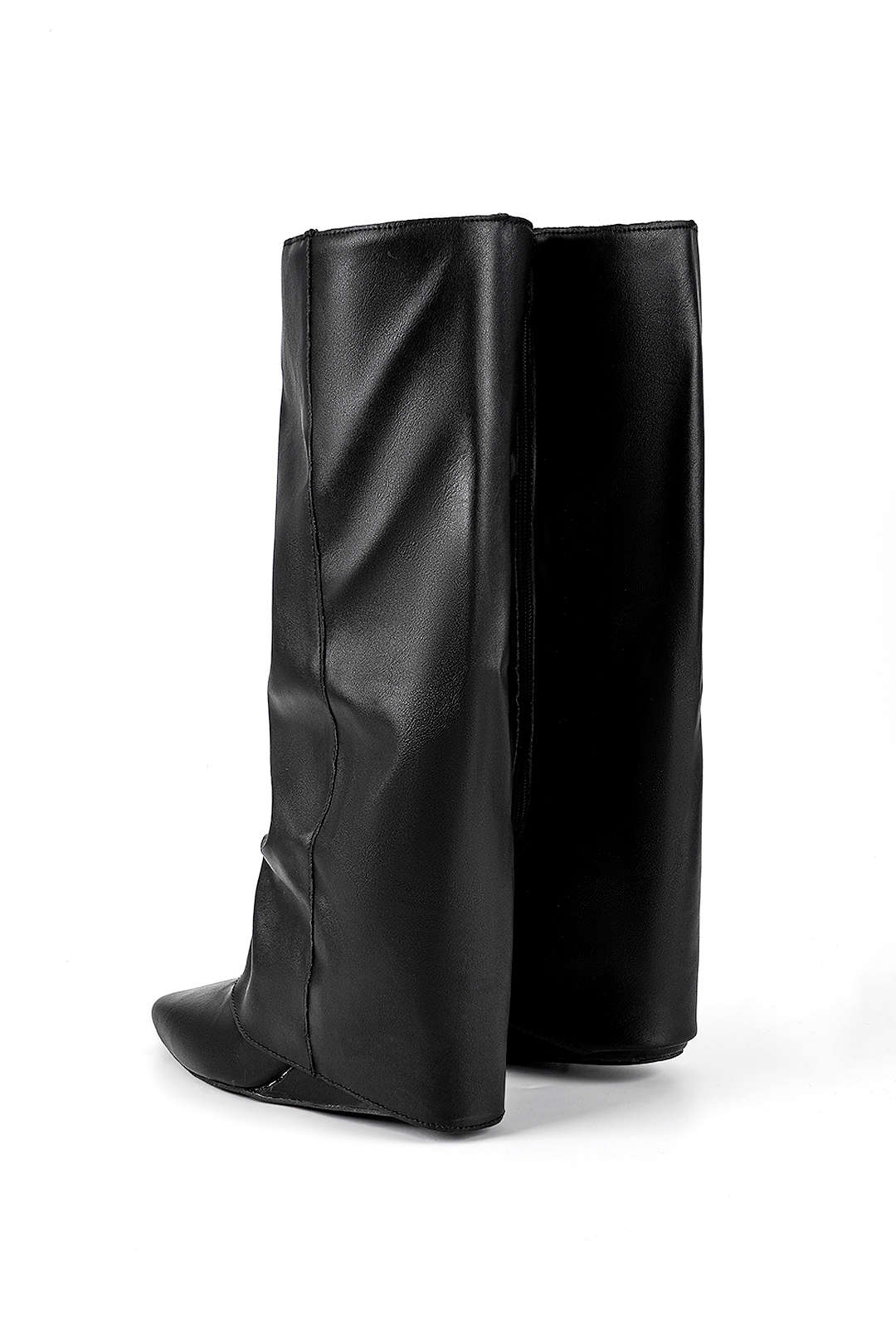 Faux Leather Almond Toe Mid Calf Boots Dreamardi