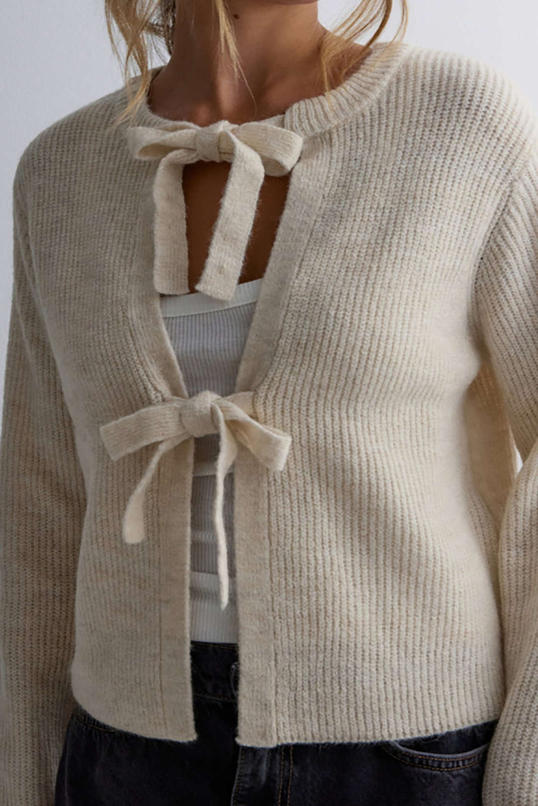 Solid Knit Tie-Up Cardigan Dreamardi