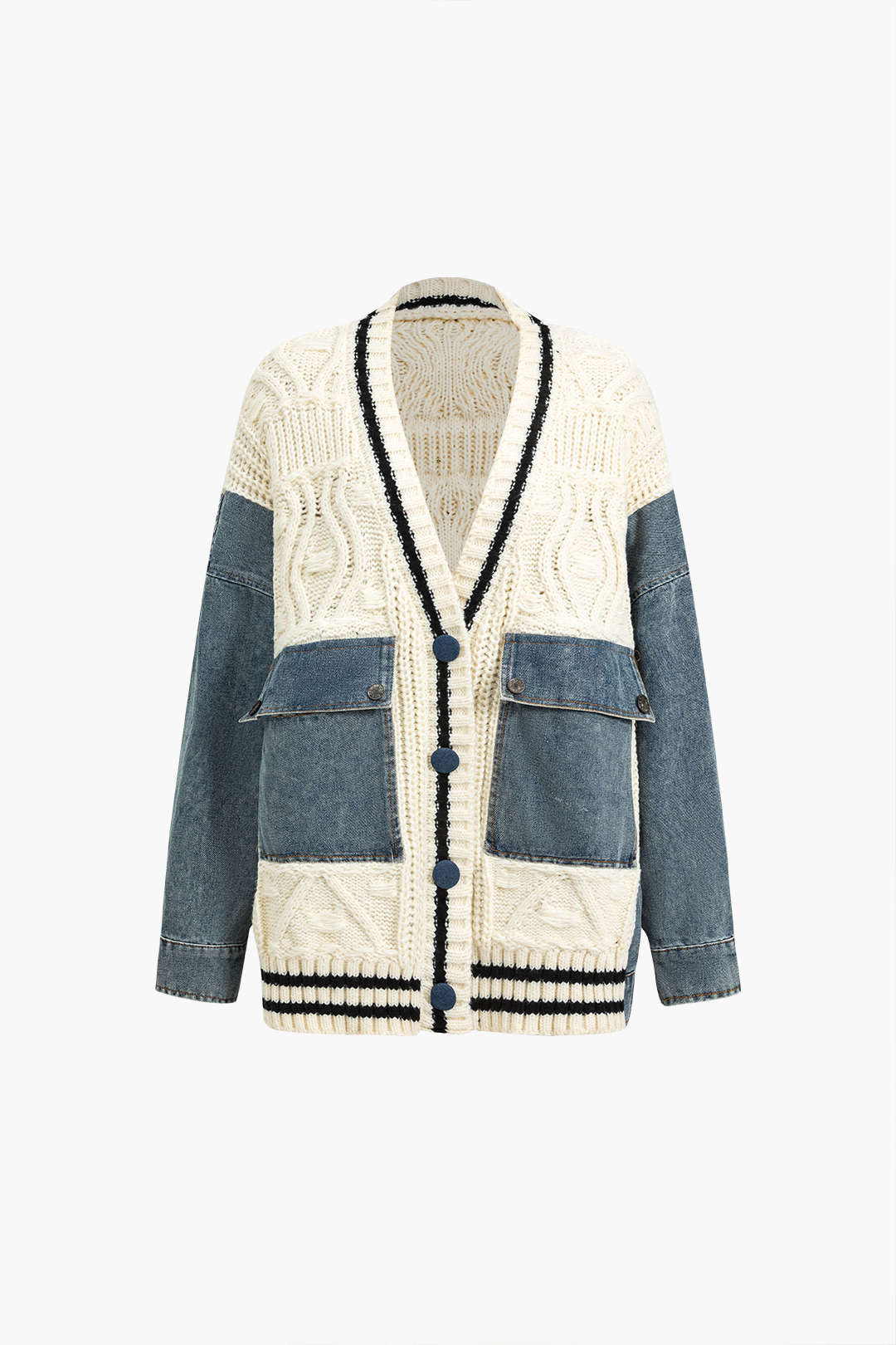 Button Patchwork Pocket Sweater Cardigan Dreamardi