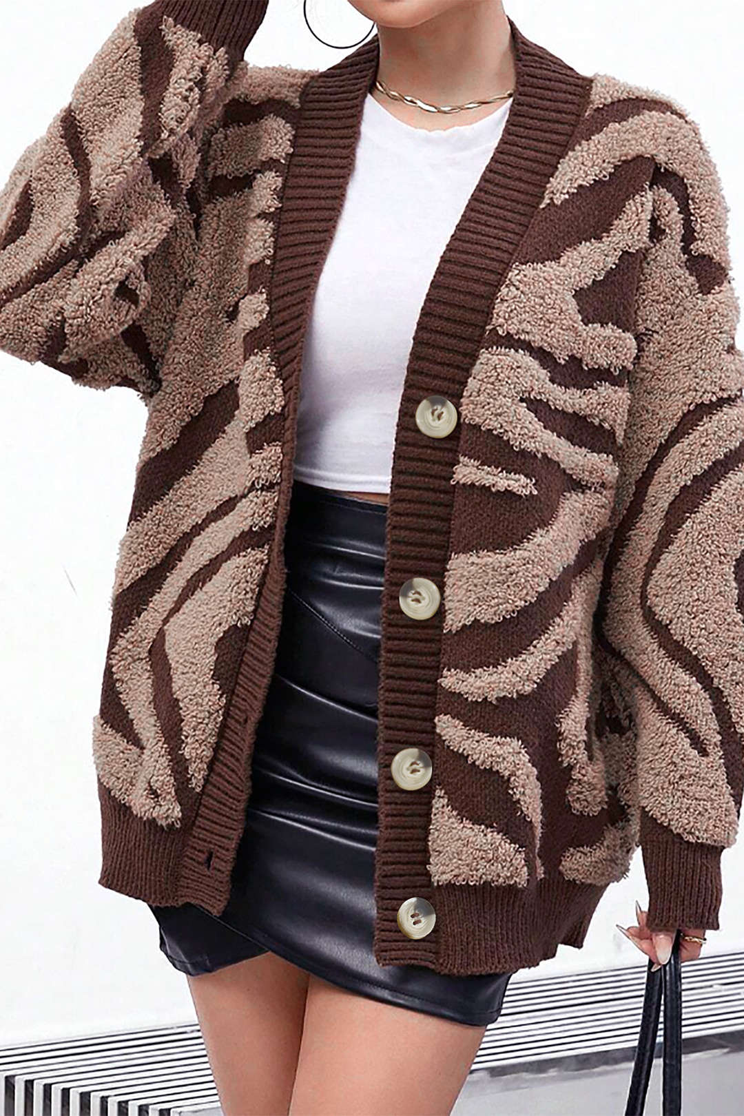 Zebra Stripe Textured Sweater Cardigan Dreamardi