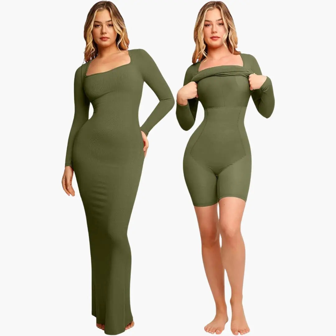 2-in-1 Long Sleeve Shapewear Jurk met Ingebouwd Korset Dreamardi