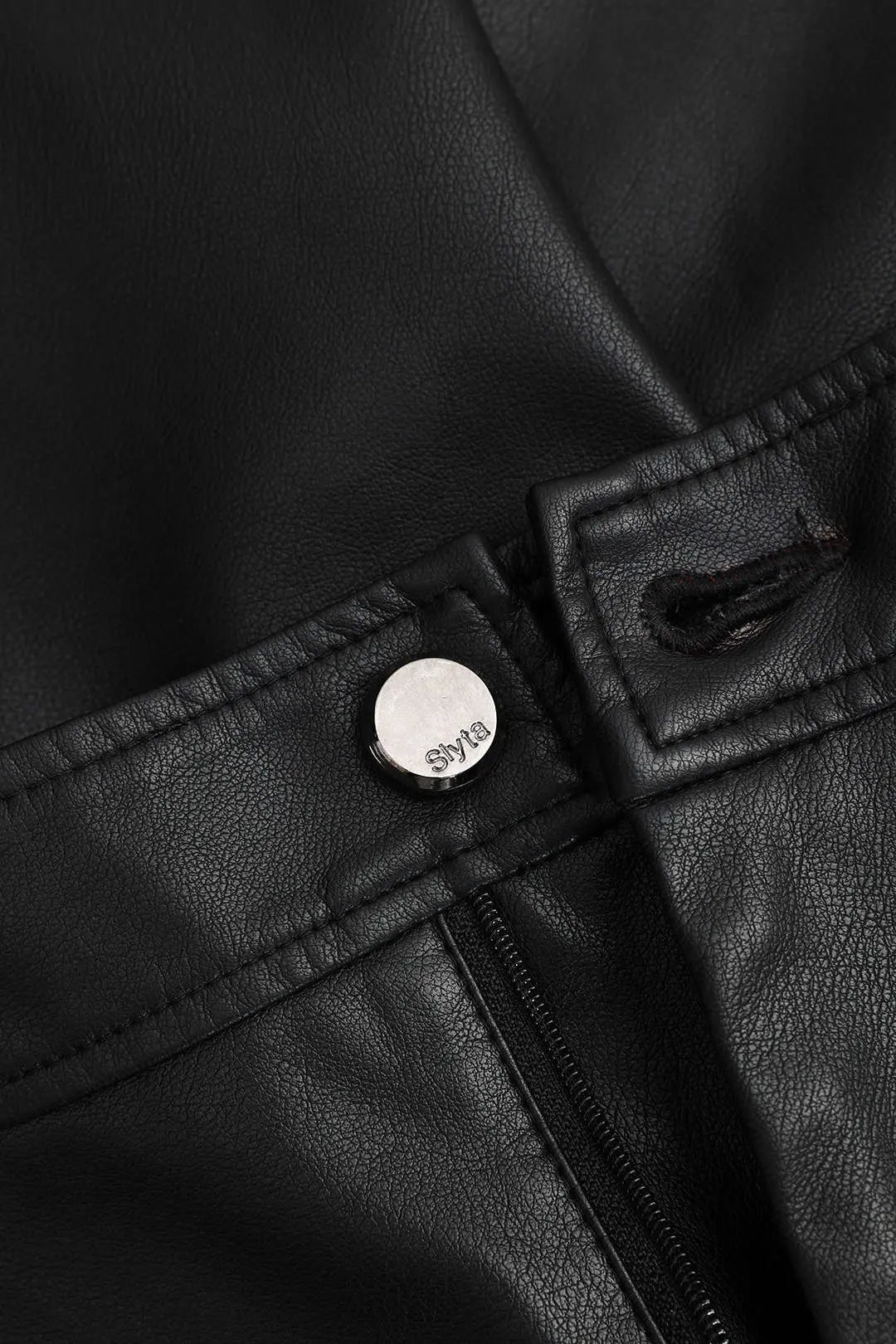 Faux Leather Button Pocket Wide Leg Trousers Dreamardi