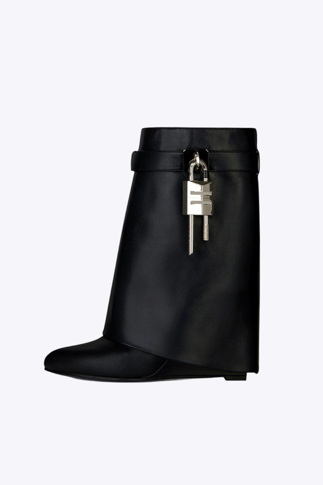 Faux Leather Metallic Zipper Round Toe Mid Calf Boots Dreamardi