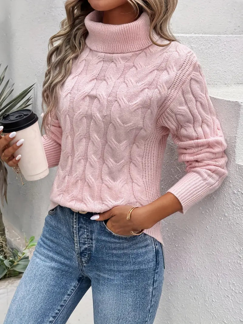 Freya - Cozy Cable Knit Woman's Turtleneck Sweater