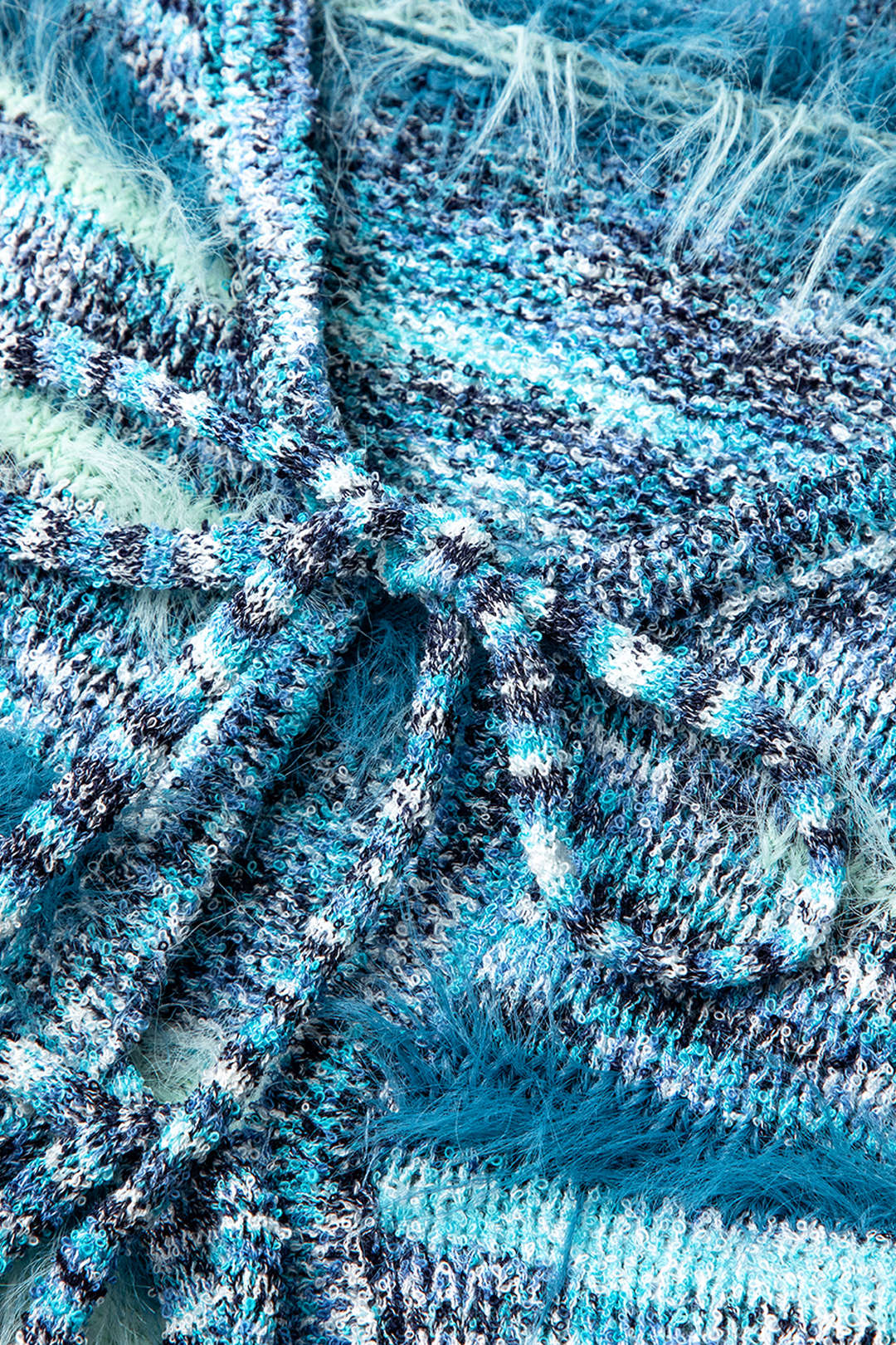 Stripe Feather Detail Tie Front Long Sleeve Knit Cardigan Dreamardi