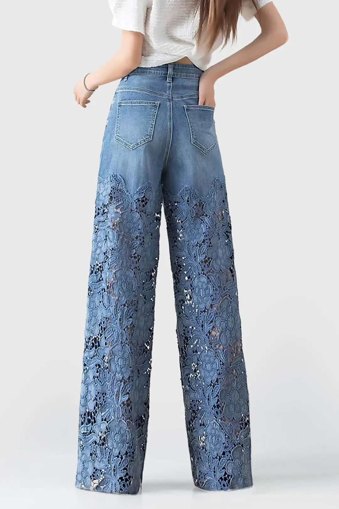 Lace Cut Out Patchwork Wide Leg Jeans Dreamardi