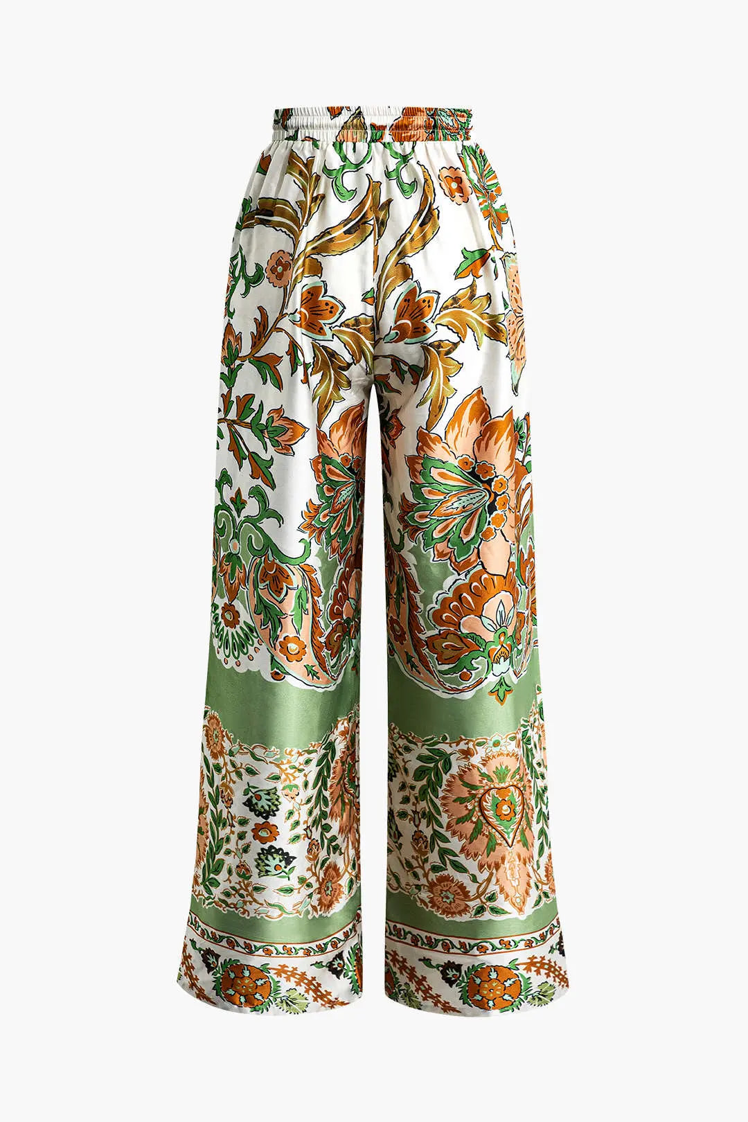 Floral Print Drawstring Slit Wide Leg Pants Dreamardi