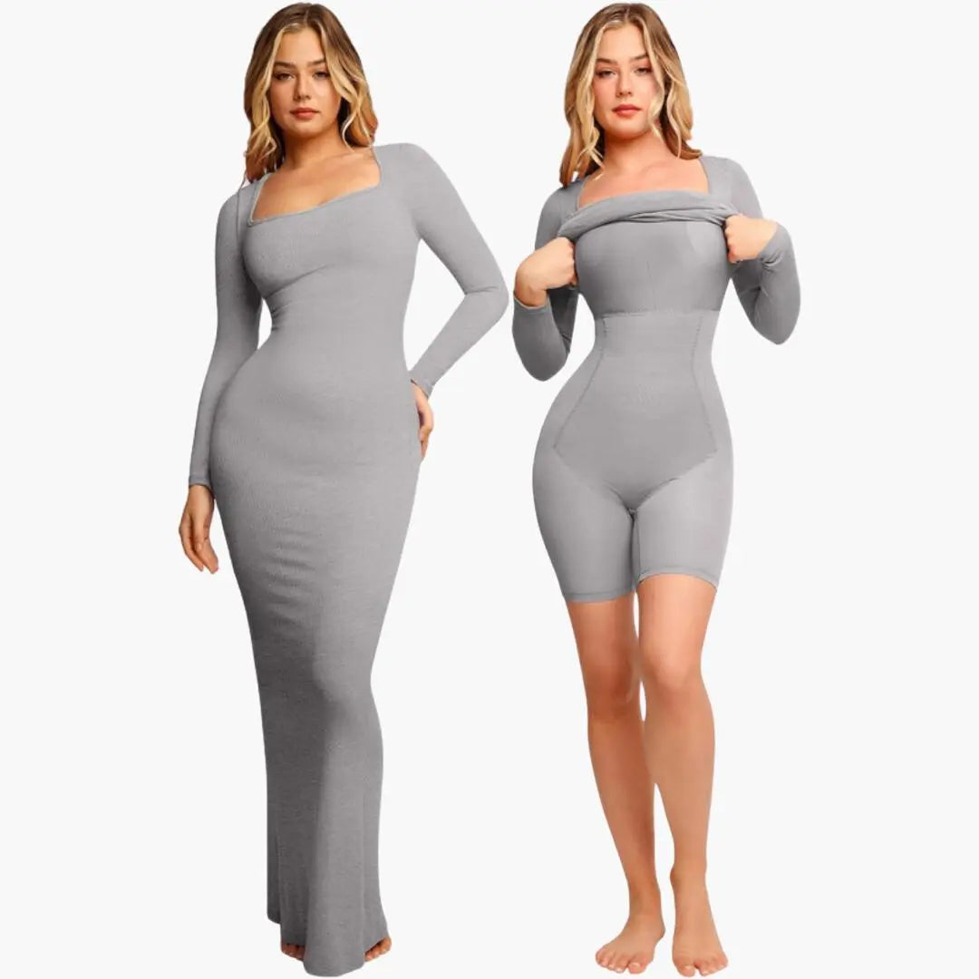 2-in-1 Long Sleeve Shapewear Jurk met Ingebouwd Korset Dreamardi