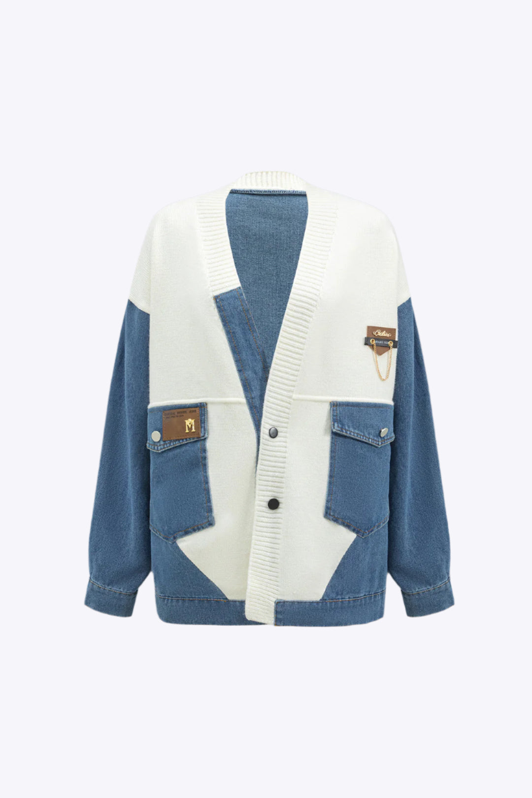 Denim Patchwork Pocket Sweater Cardigan Dreamardi