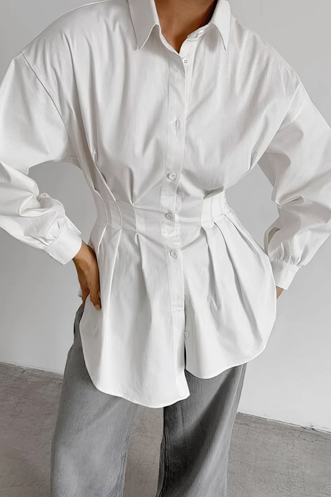 Ruched Button Long-Sleeve Shirt Dreamardi