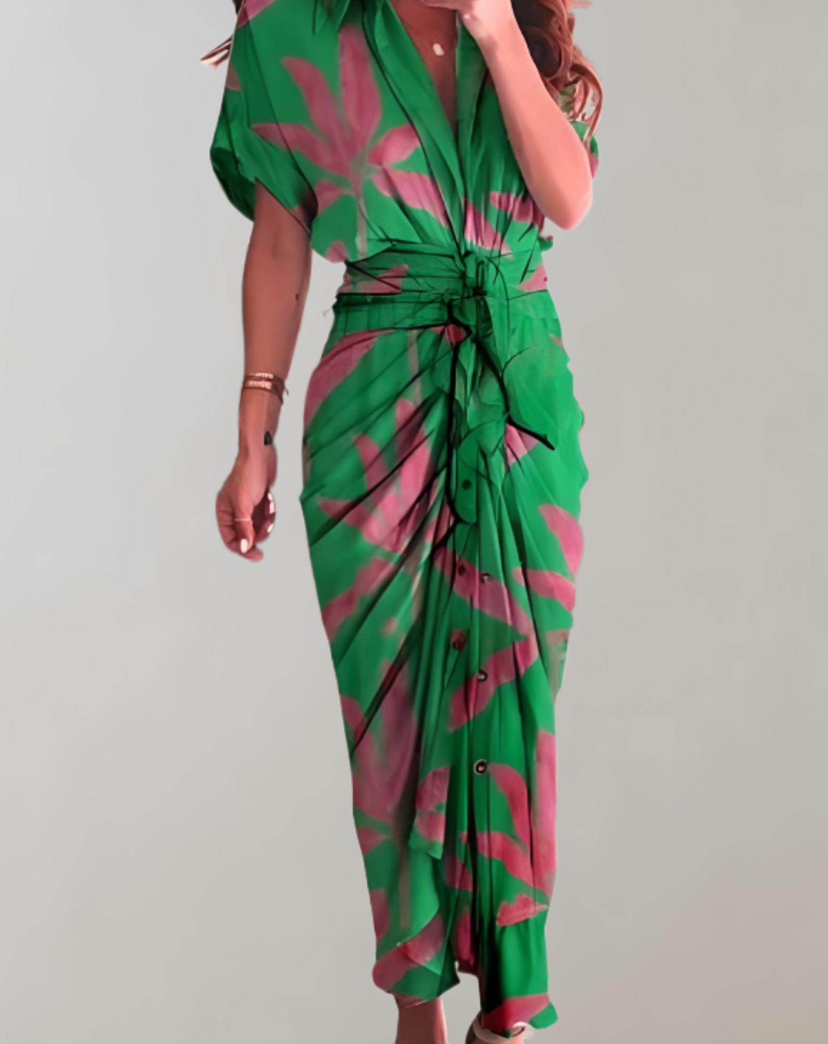 Kikkie -  Long Dress with Elegant Batwing Sleeves for Women