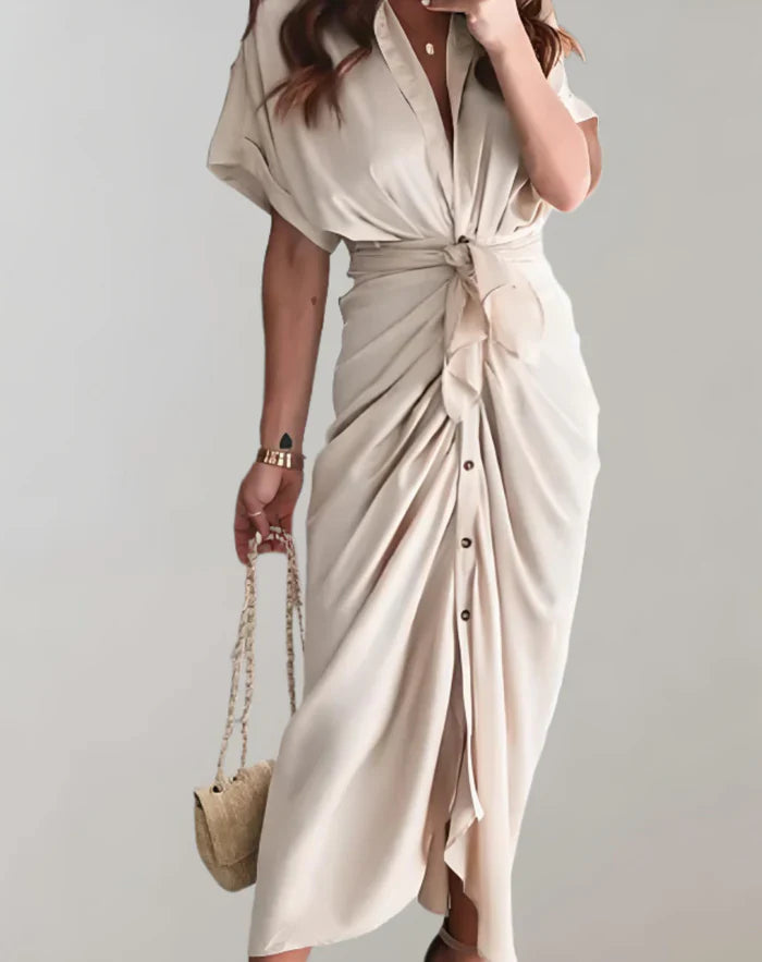 Kikkie -  Long Dress with Elegant Batwing Sleeves for Women
