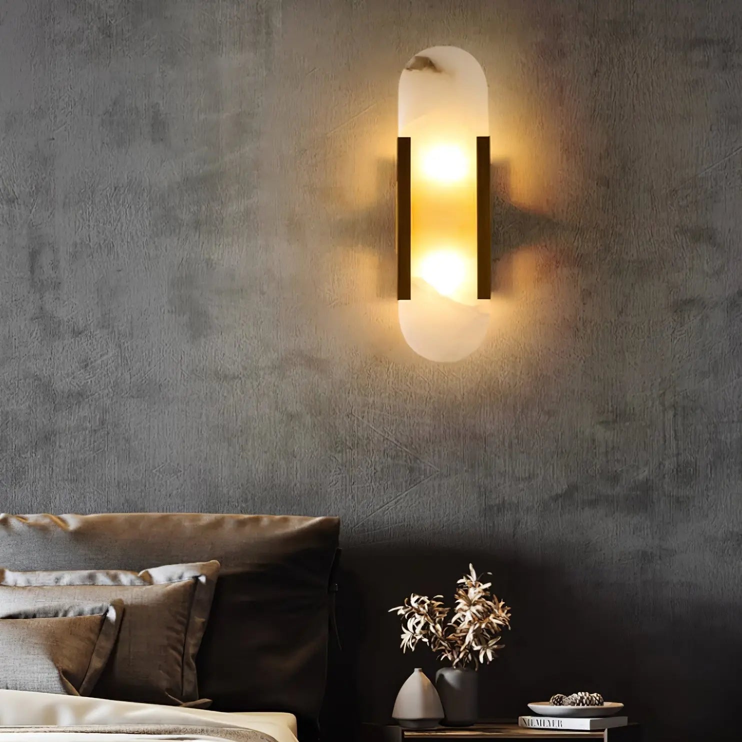 AlabasterGlow | Elegante Wandleuchte met Messing Accenten Dreamardi