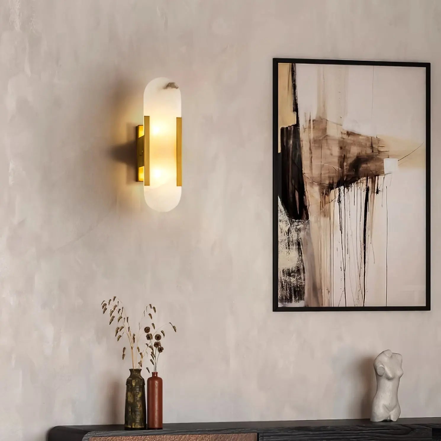 AlabasterGlow | Elegante Wandleuchte met Messing Accenten Dreamardi