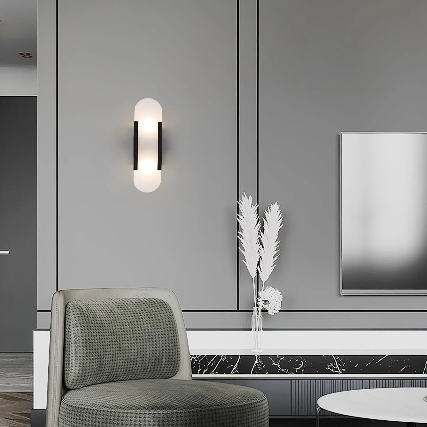 AlabasterGlow | Elegante Wandleuchte met Messing Accenten Dreamardi