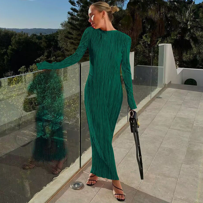 Jennifer - Elegant Pleated Detail Woman's Long Dress