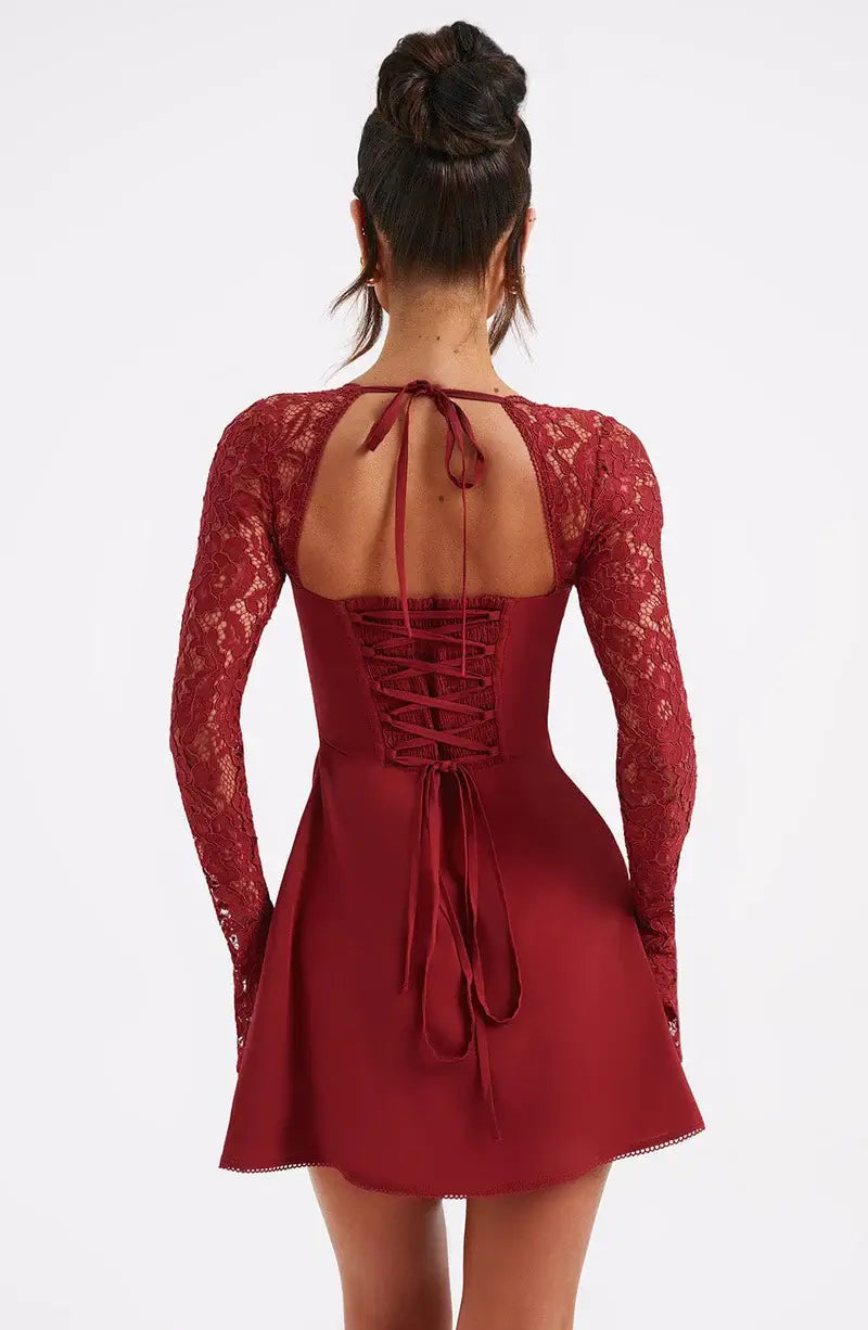 Emily - Elegant Lace with Tie Detail Woman's Mini Dress