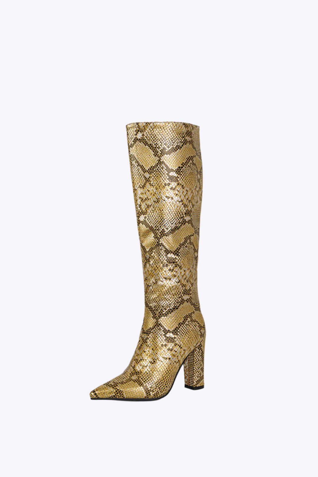 Snake Pattern Faux Leather Pointed Toe Knee High Boots Dreamardi