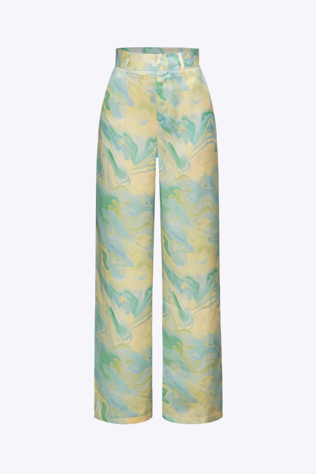 Marble Print High Waisted Full-length Straight Leg Pants Dreamardi