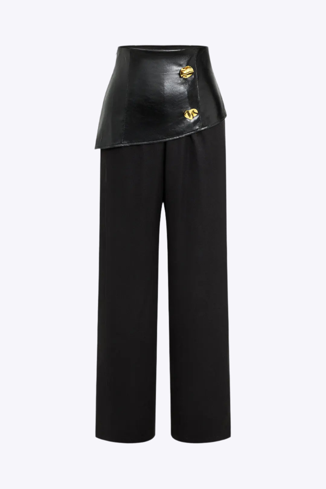 Solid Faux Leather Patchwork  Button Trousers Dreamardi