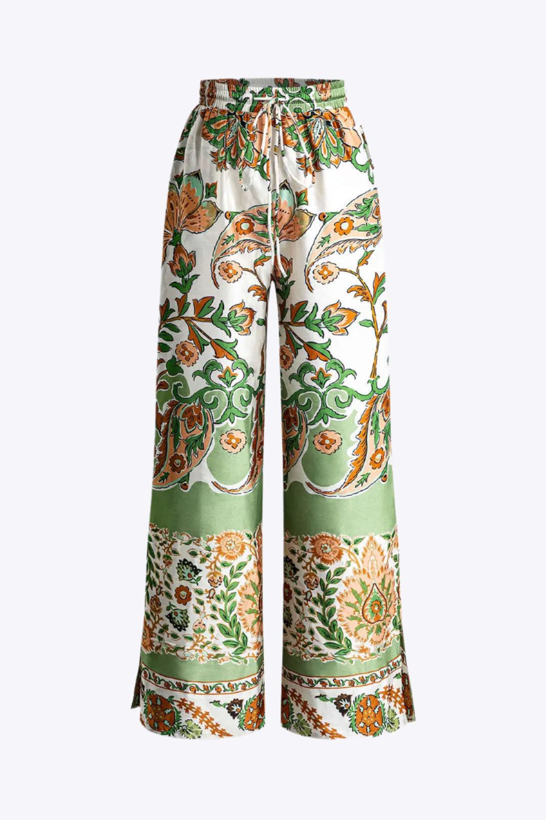 Floral Print Drawstring Slit Wide Leg Pants Dreamardi