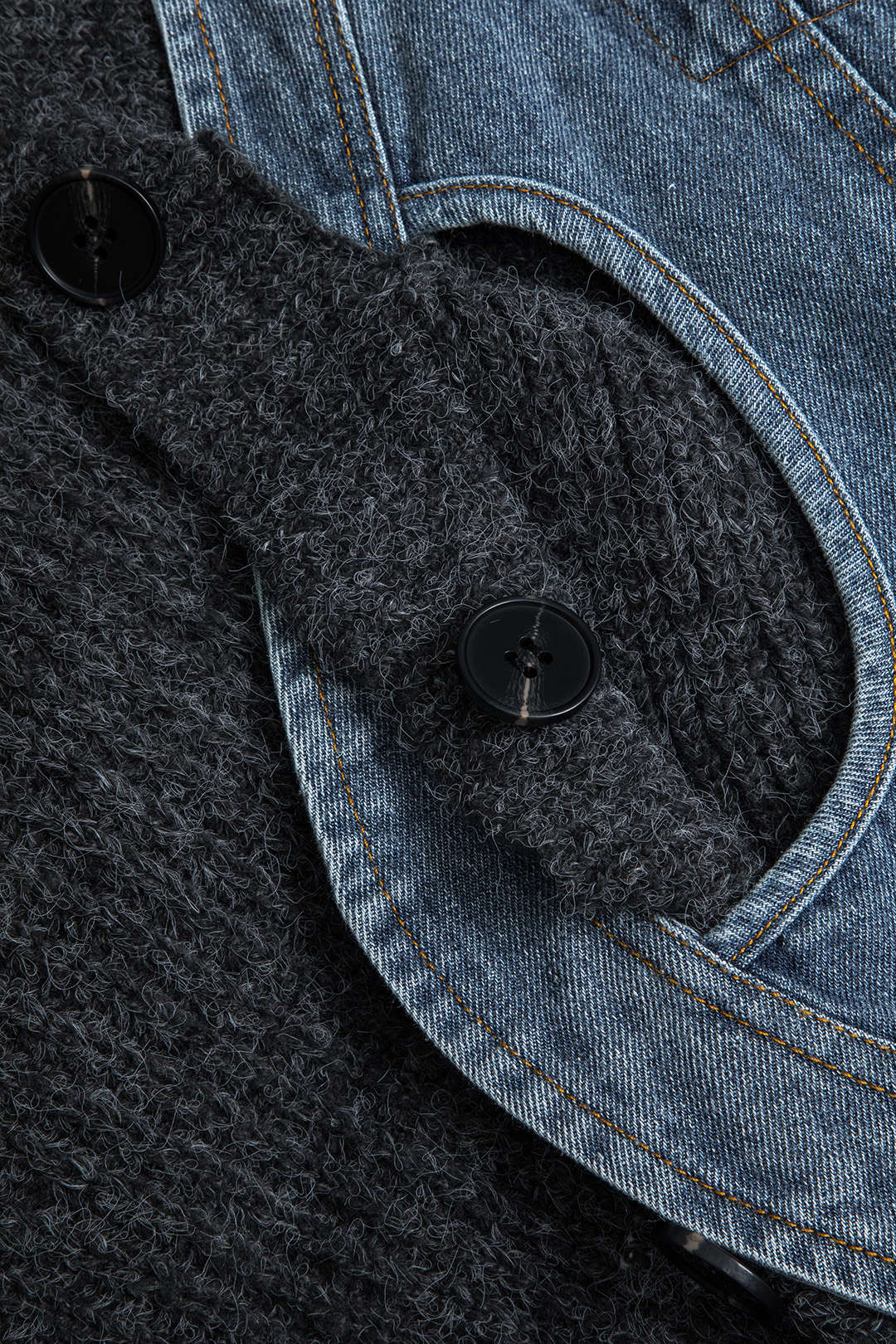 Patchwork Denim Knit Color Block Button Asymmetrical Pocket Cardigan Dreamardi