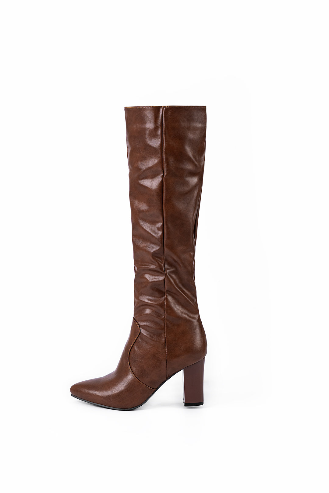 Faux Leather Side Zipper Pointed Knee High Boots Dreamardi