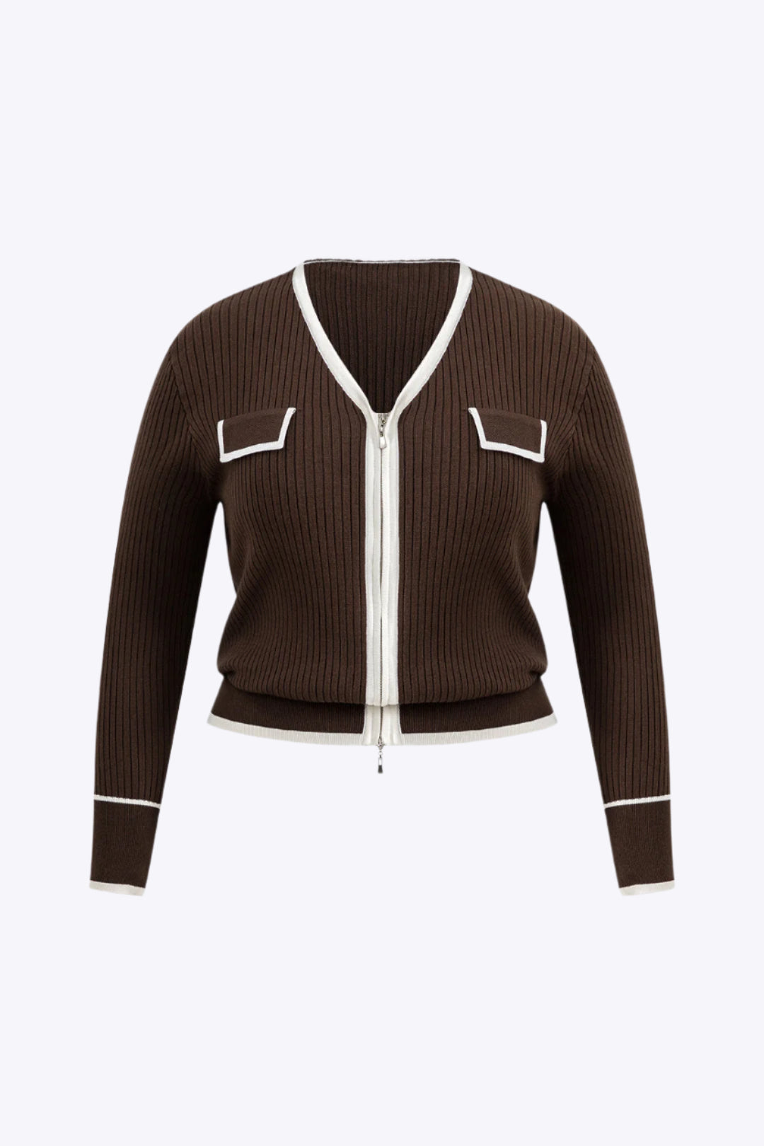 Plus Size Knit Patchwork Zipper Cardigan Dreamardi