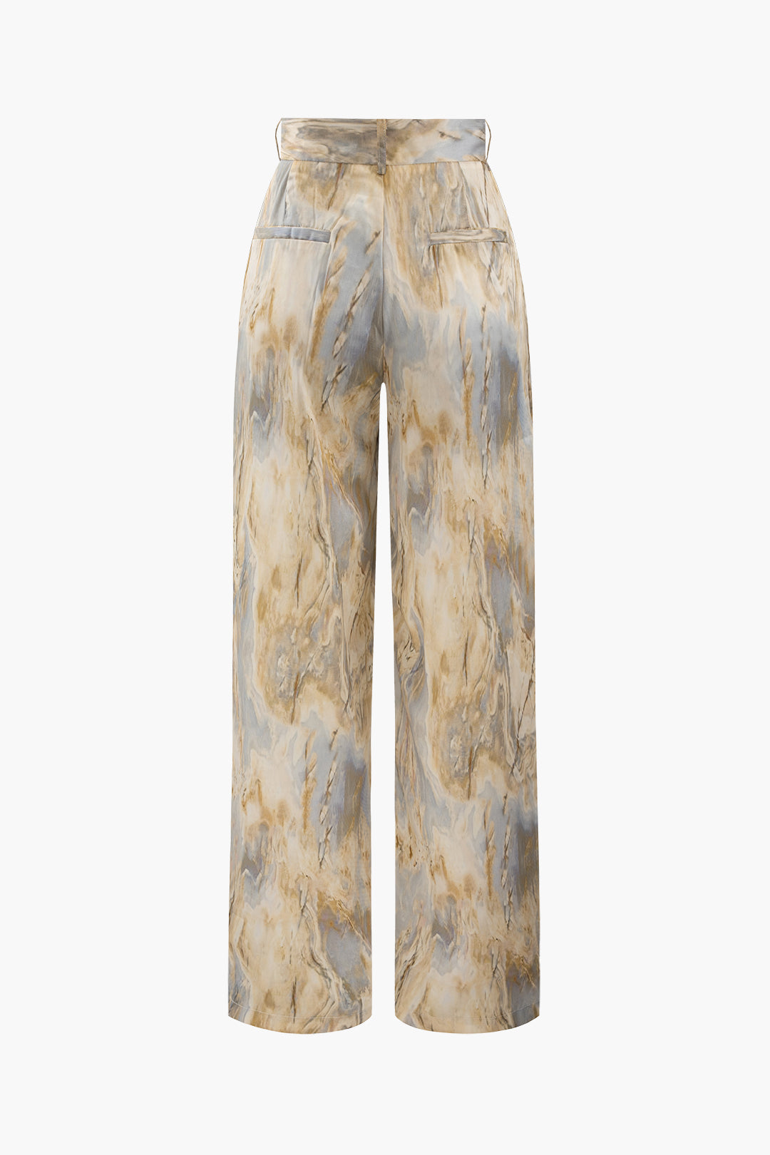 Marble Print High Waisted Full-length Straight Leg Pants Dreamardi
