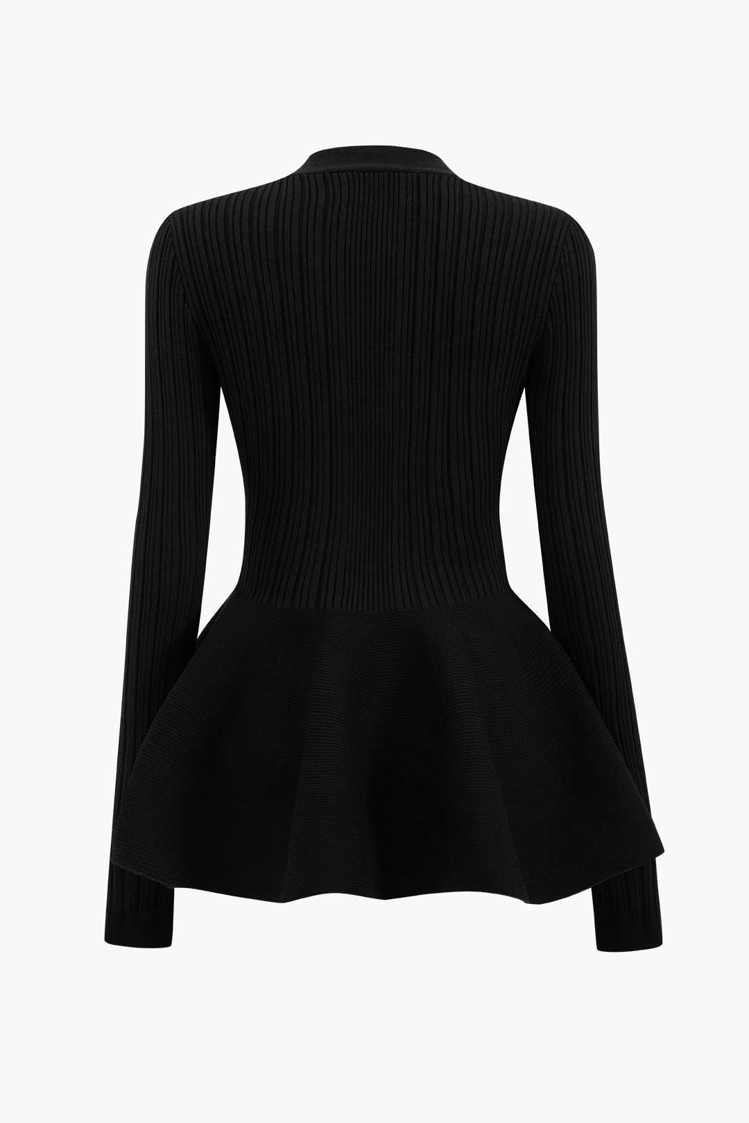 Solid V-neck Puff Hem Sweater Cardigan Dreamardi