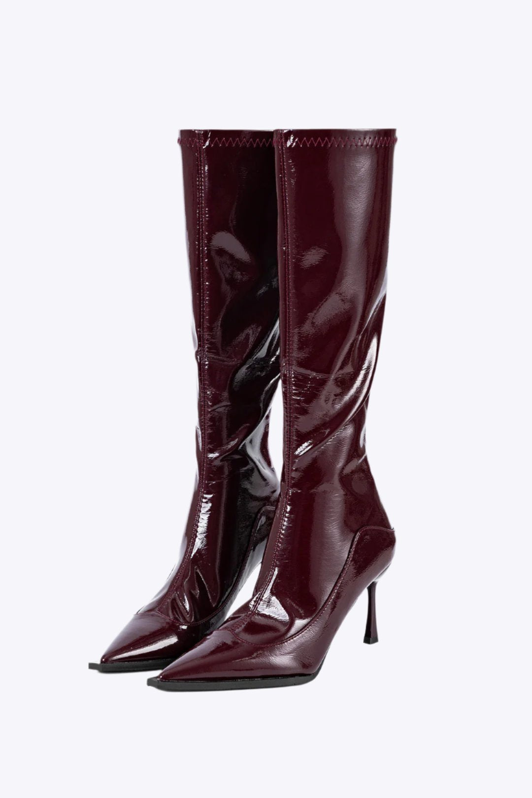 Faux Leather Pointed Knee High Boots Dreamardi