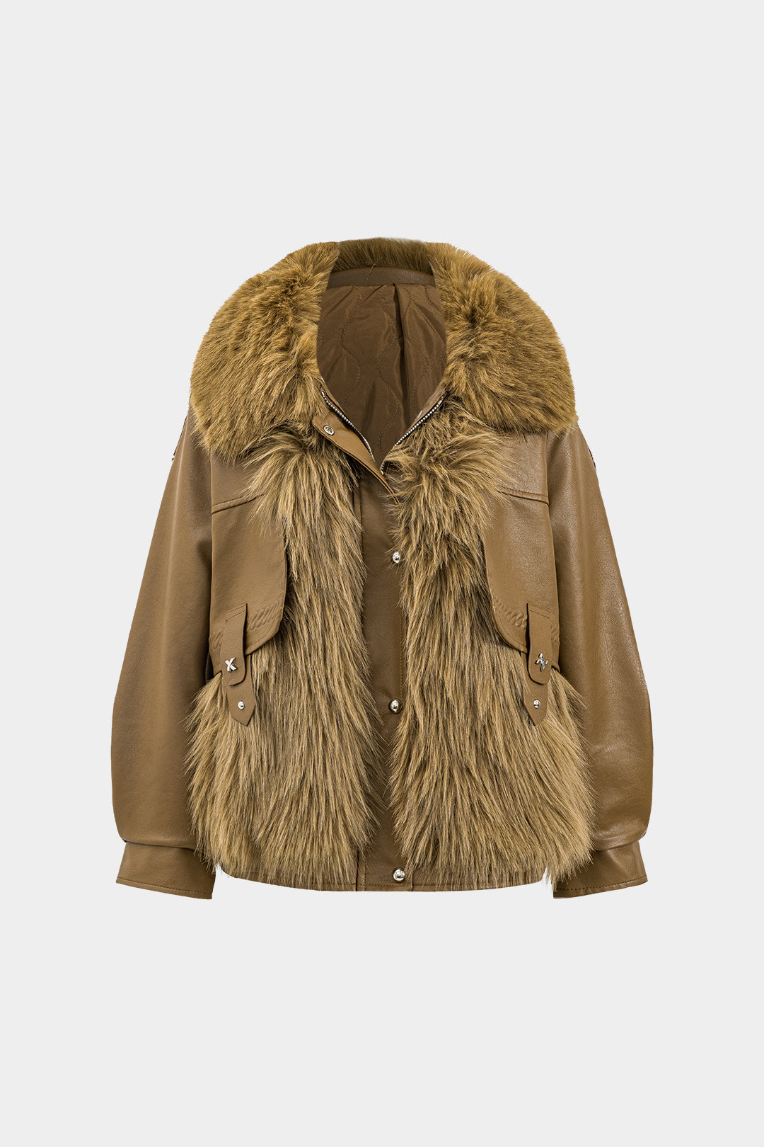 Faux Leather Fur Patchwork Coat Dreamardi