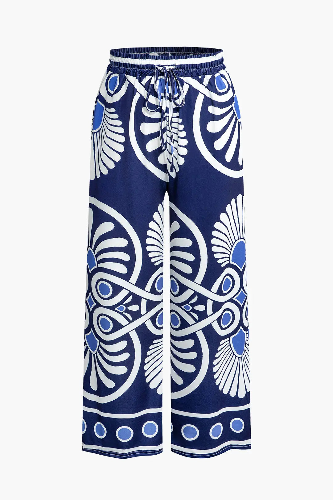 Abstract Print Drawstring Wide Leg Pants Dreamardi