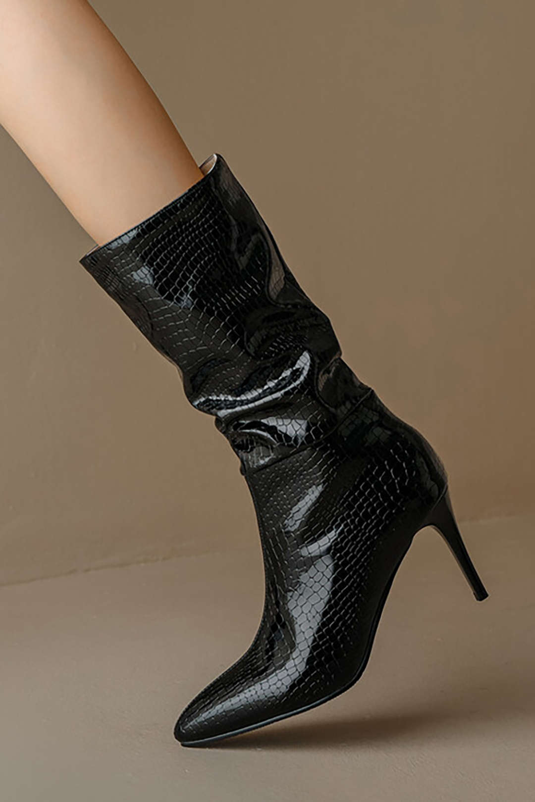 Faux Leather High Heel Pointed Ankle Boots Dreamardi