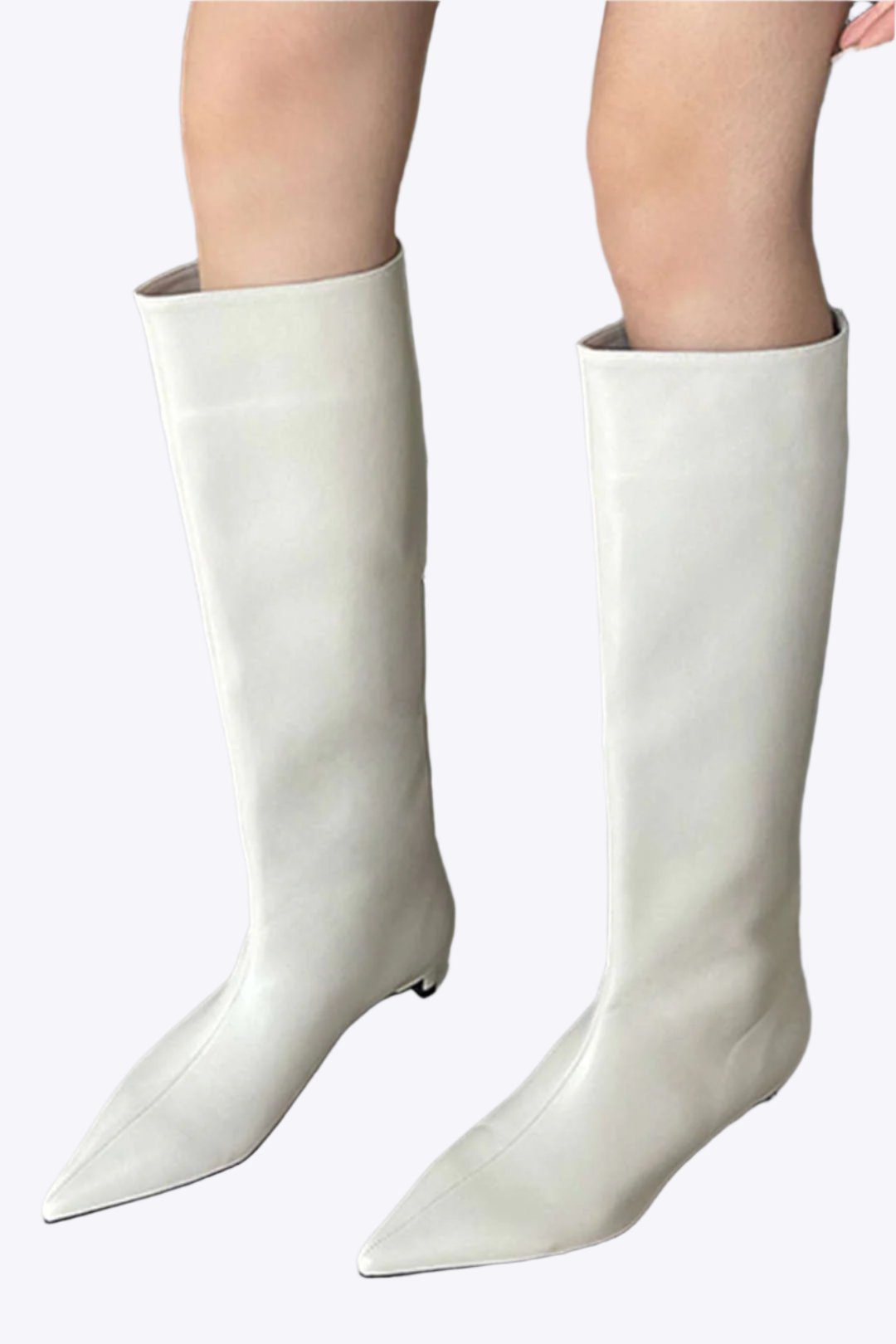 Faux Leather Pointed Toe Thin Heel Knee-High Mid Calf Boots Dreamardi